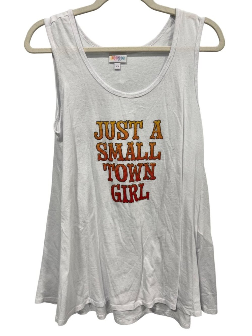 LuLaRoe Tank Top Women XS Just A Small Town Girl Graphic Sleeveless White Summer